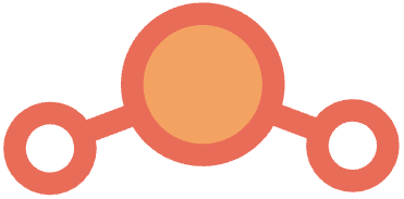 Stylised molecular structure icon in orange and red.