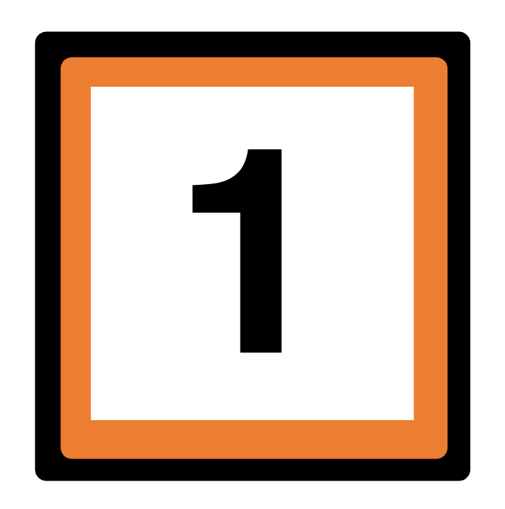 Number '1' in a square with an orange border on a white background
