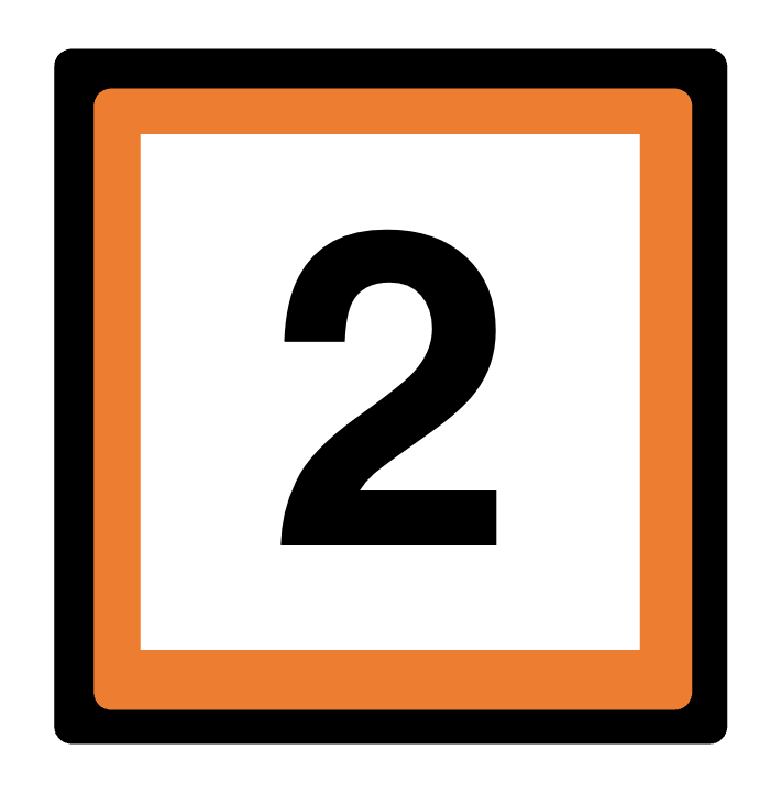 Number 2 icon with an orange border on a white background