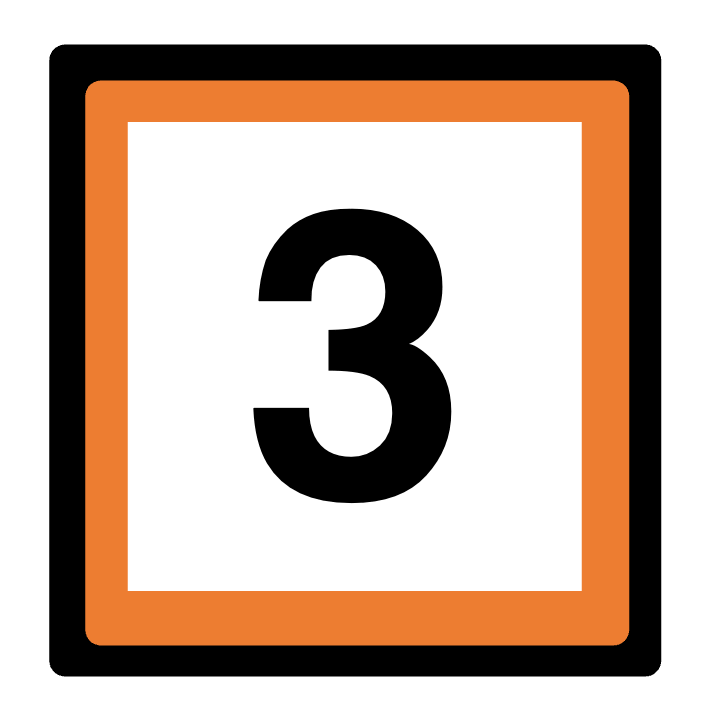 Number 3 in a square with an orange border on a white background