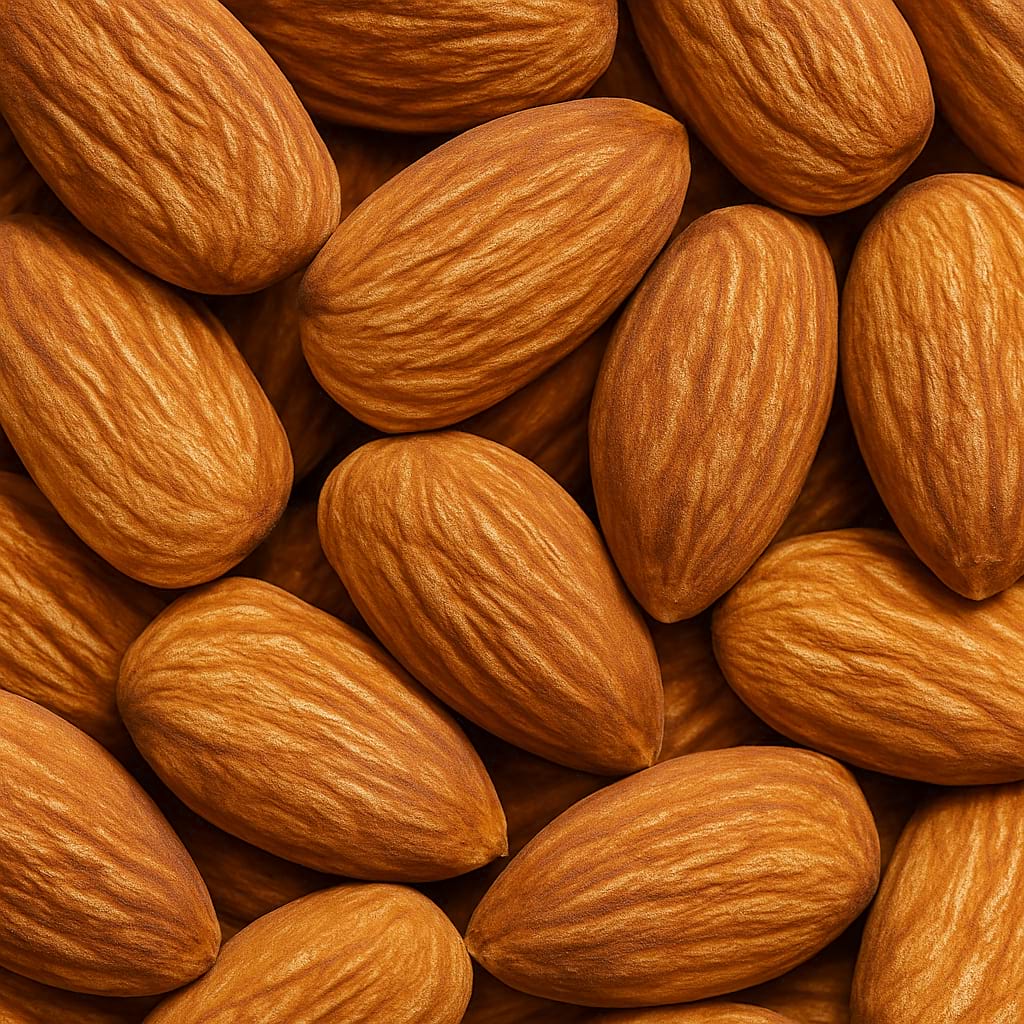 Close-up of almonds arranged in a pile