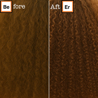 Before and after comparison of brown hair texture with 'Before' and 'After' labels.