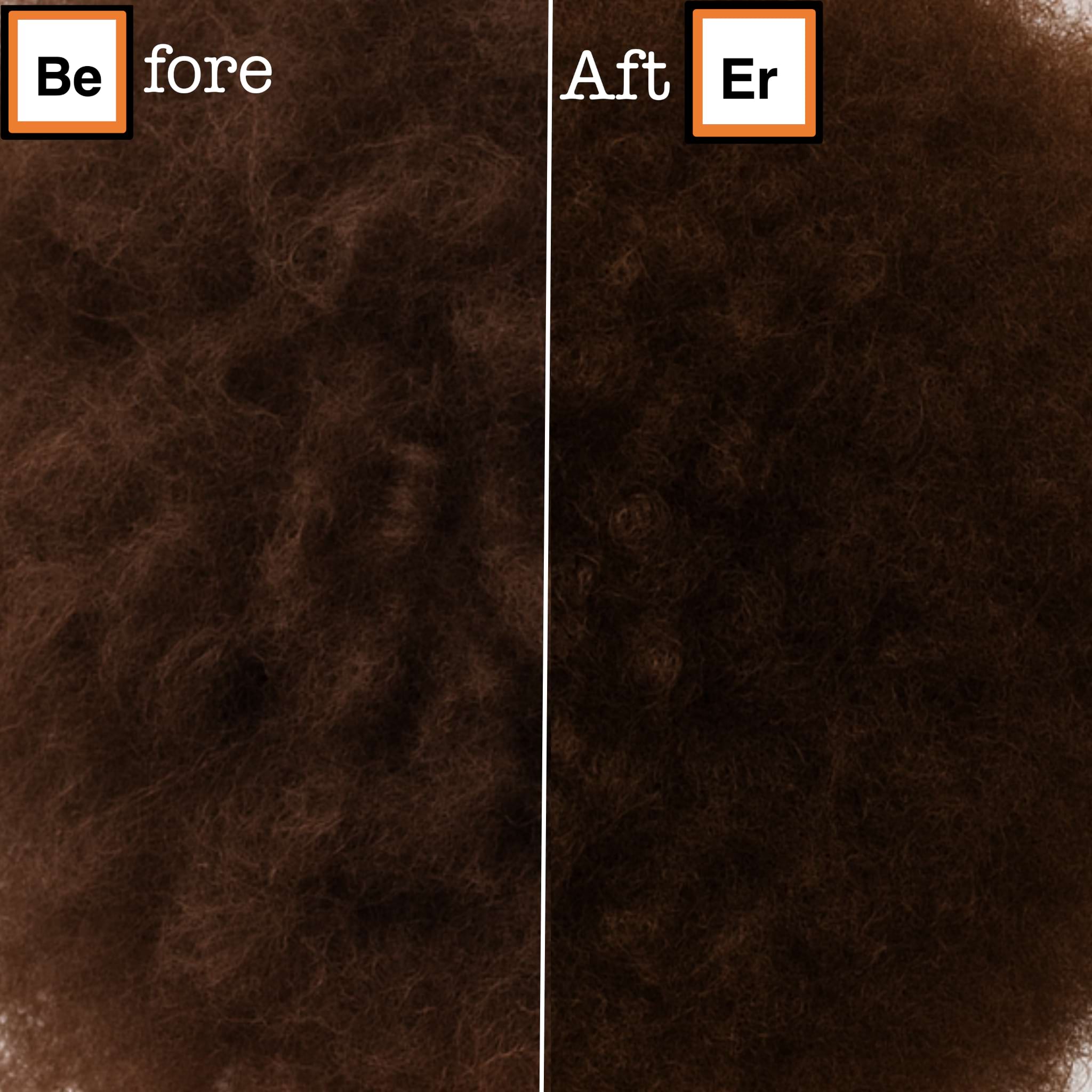 Before and after comparison of brown hair texture with 'Before' and 'After' labels.