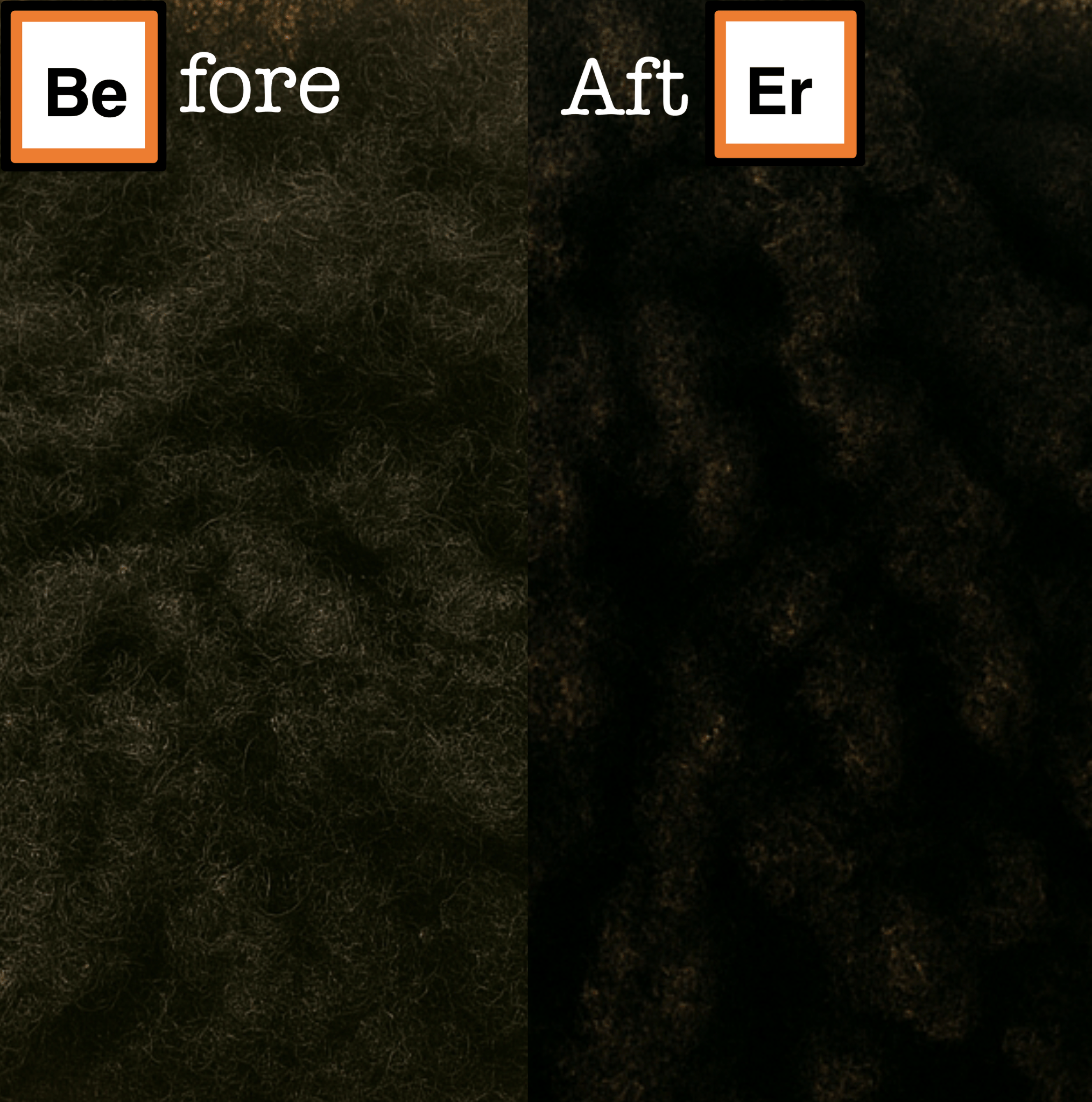 Dry hair before, moisturised curls after.