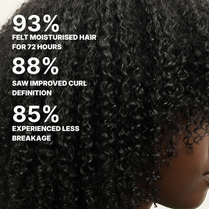 Nourishing Formula Leave in Conditioner is up to 72 Hours moisturised, 88% improved curl definition and 85% had less breakage. 