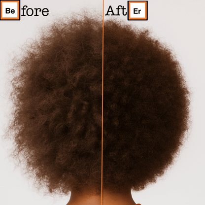 Before and after comparison of a person's hair with a clear background