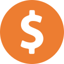 Green dollar sign on an orange circle