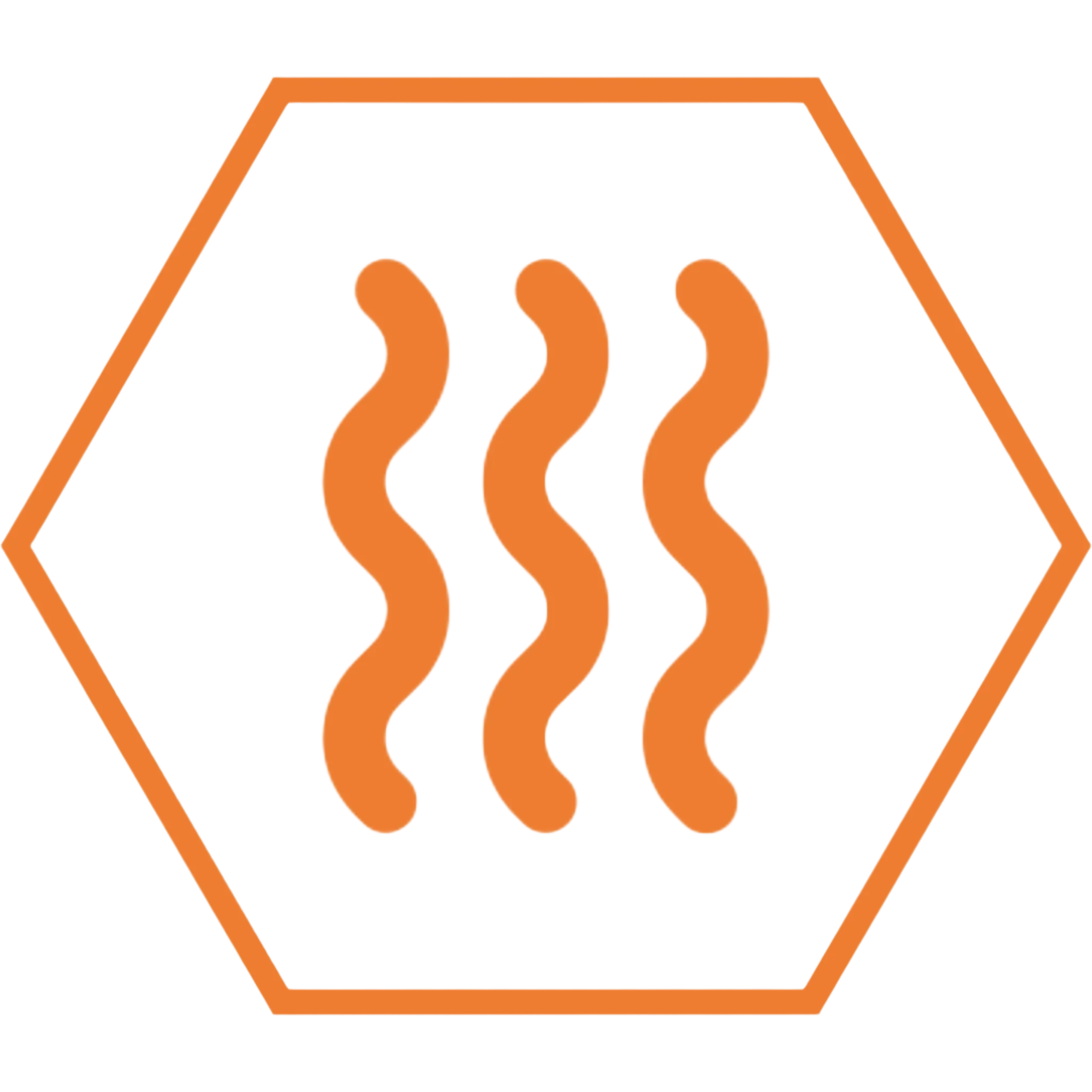 Orange icon of three wavy lines inside a hexagon.