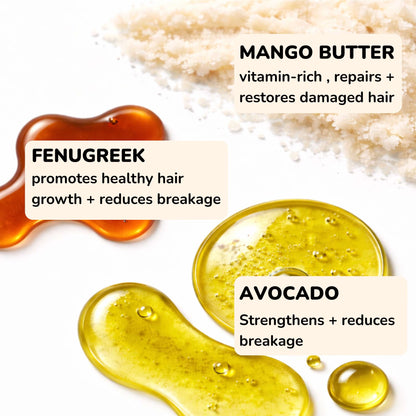 Mango butter and fenugreek oil ingredients close-up for Nourishing Formula Leave in Conditioner