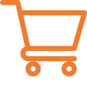 Orange shopping cart icon on a green background