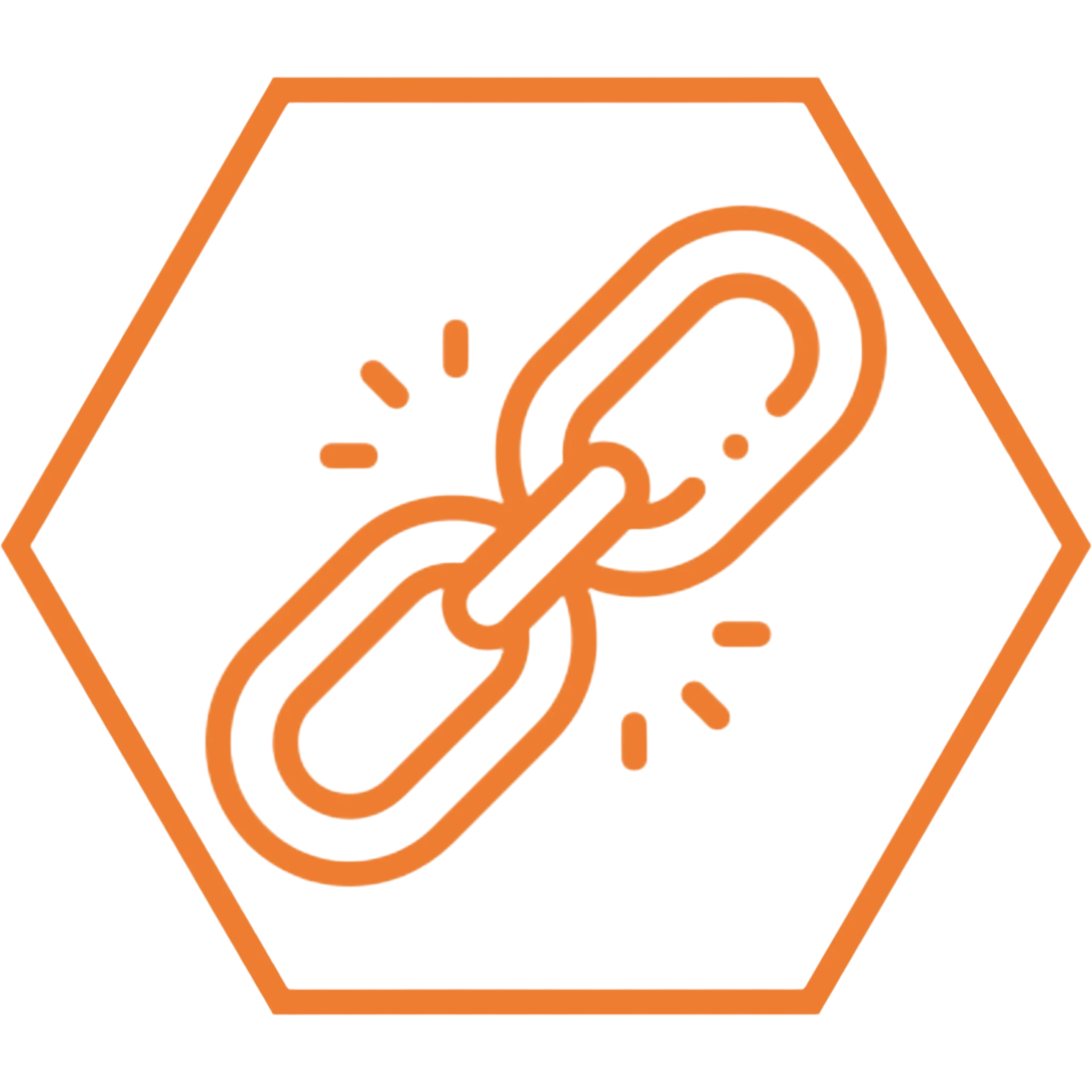 Orange icon of a strong chain inside a hexagon.