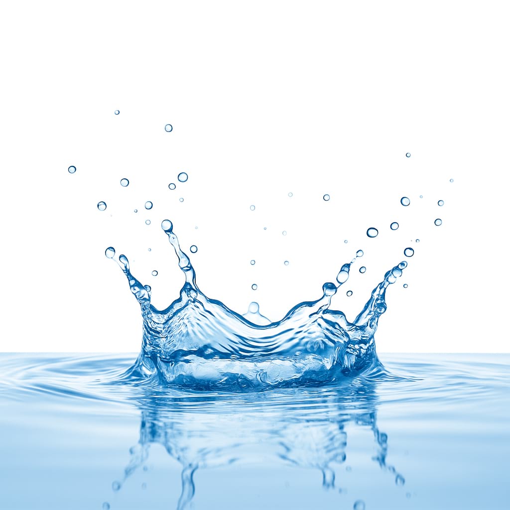 Blue water splash with ripples on a white background
